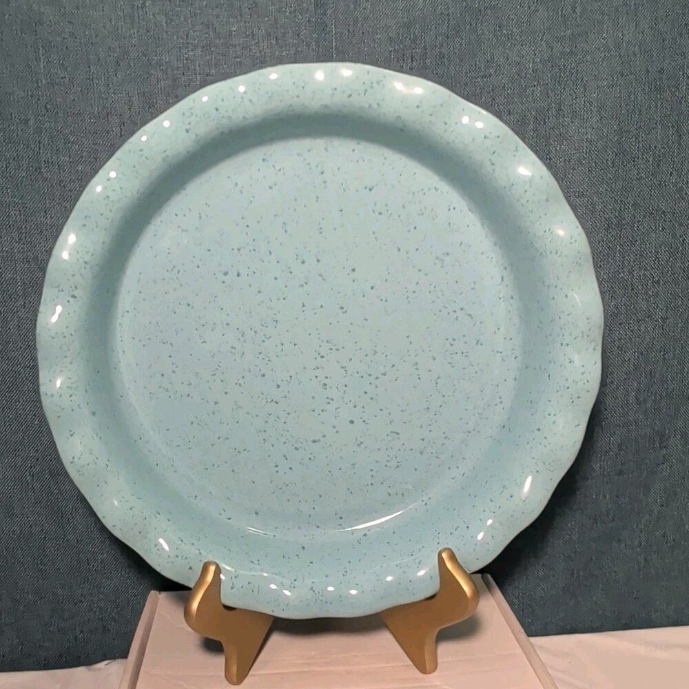 Paula Deen Pie Plate Robin's Egg Blue Speckled Stoneware 11.25" Ruffled Edge